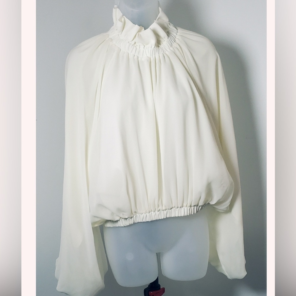 Women's Cream Ruffle Neck Blouse
